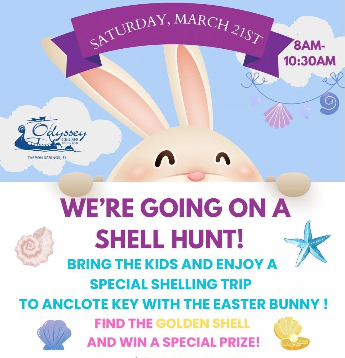 Flyer for Shell Hunt with the Easter Bunny - We're Going On A Shell Hunt!
