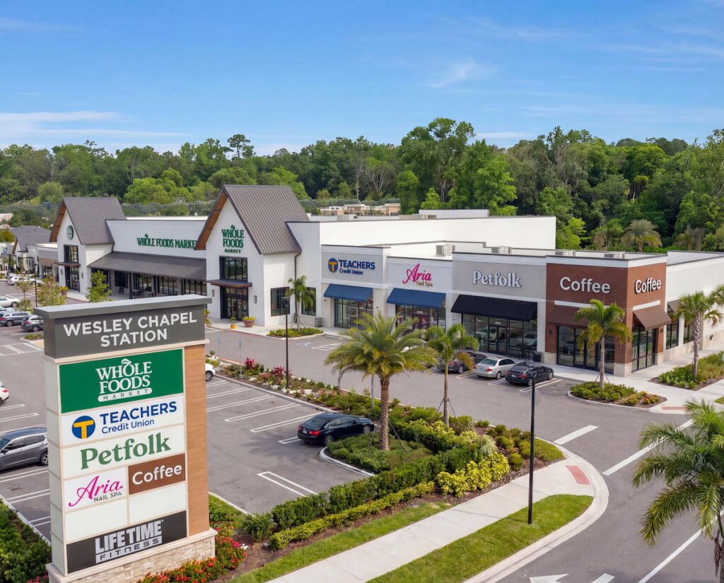A rendering of what the future of Wesley Chapel Station in Wesley Chapel Florida can look like based off the current proposed businesses.